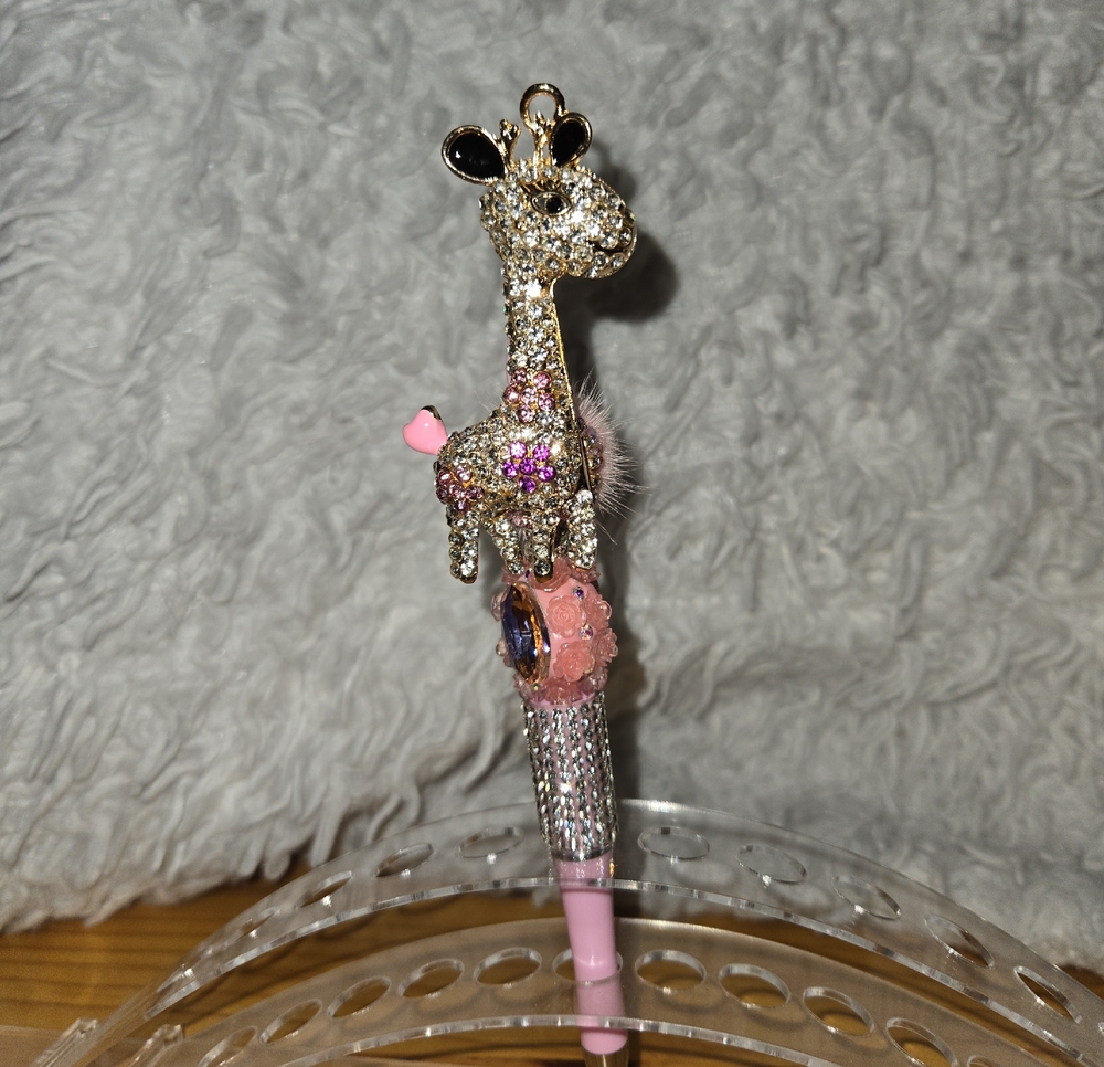 0Handmade Pink Giraffe Rhinestone Pen